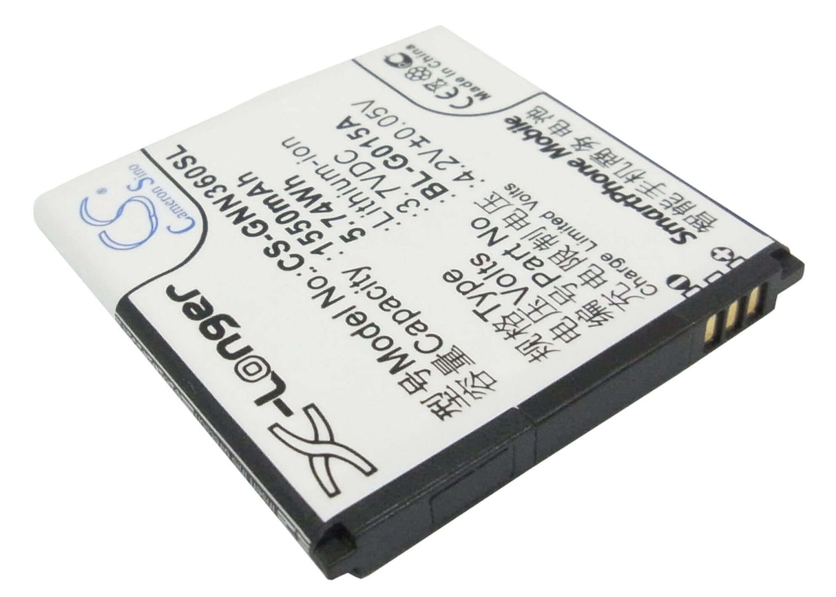 3.7V, Li-ion, 1550mAh, SmartPhone battery fits Gionee, Bl-g015a, Gn108, Gn205h, 5.74Wh Mobile, SmartPhone Cameron Sino Technology Limited (Suspended)