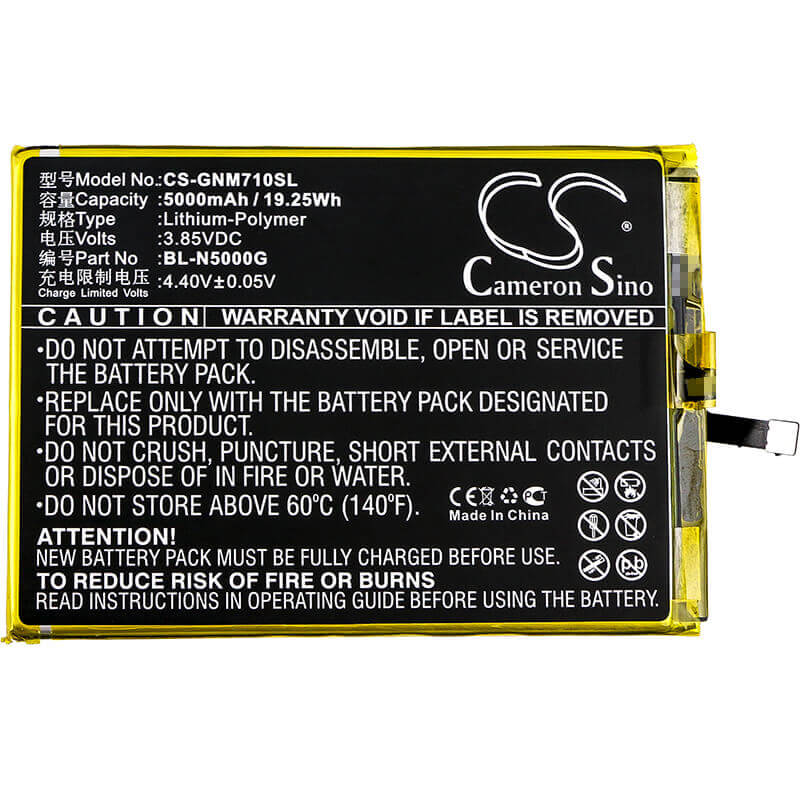 3,85V, Li-Polymer, 5000mAh, batterie de smartphone compatible avec Gionee, Bl-n5000g, Gn5007, Gn5007l, 19,25Wh Mobile, Smartphone Cameron Sino Technology Limited (Smartphone)