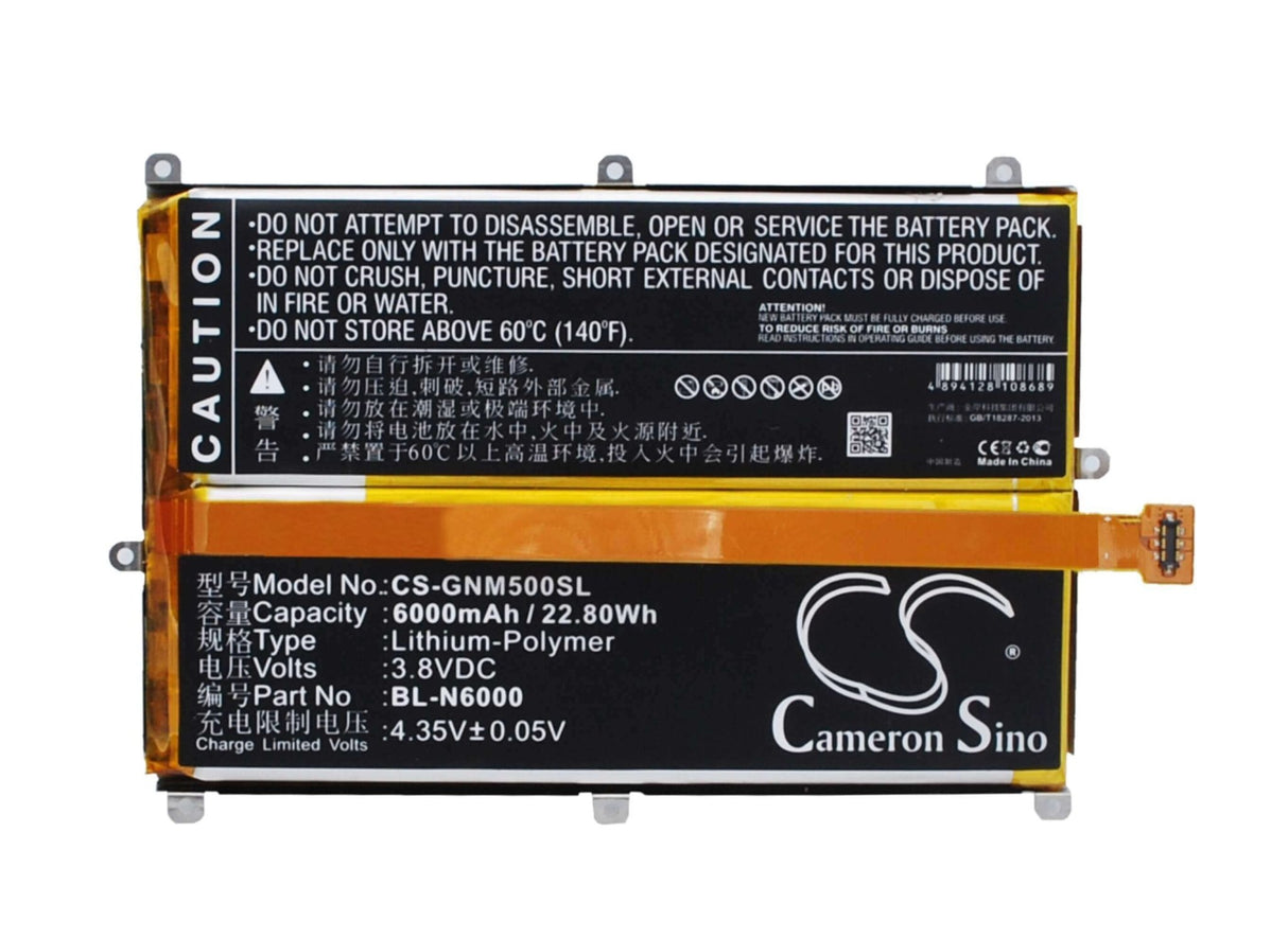 3.8V, Li-Polymer, 6000mAh, SmartPhone battery fits Gionee, Bl-n6000, M5, 22.8Wh Mobile, SmartPhone Cameron Sino Technology Limited (Suspended)