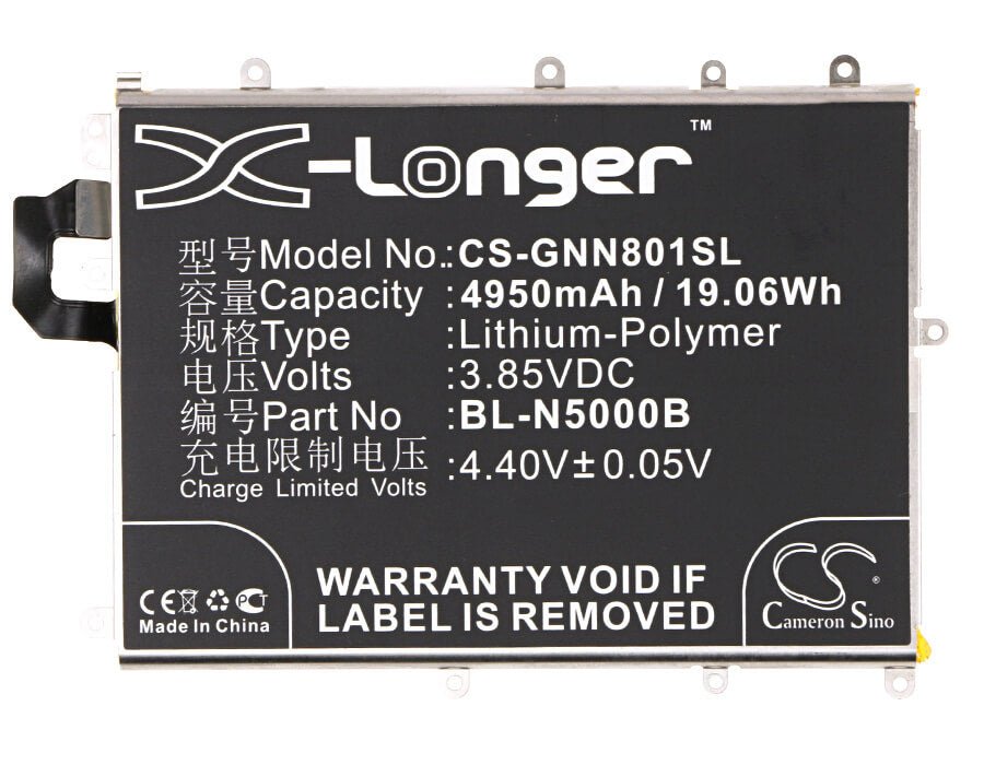 3.85V, Li-Polymer, 4950mAh, SmartPhone battery fits Gionee, Bl-n5000b, Gn8001, Gn8001 Td-lte, 19.06Wh Mobile, SmartPhone Cameron Sino Technology Limited (Suspended)