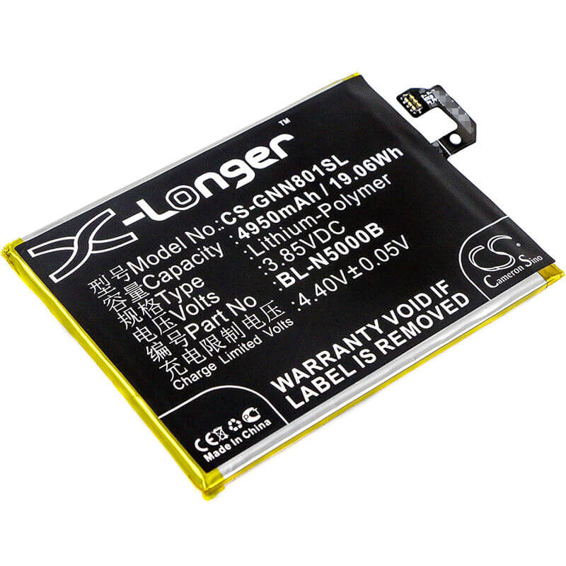 3.85V, Li-Polymer, 4950mAh, SmartPhone battery fits Gionee, Bl-n5000b, Gn8001, Gn8001 Td-lte, 19.06Wh Mobile, SmartPhone Cameron Sino Technology Limited (Suspended)