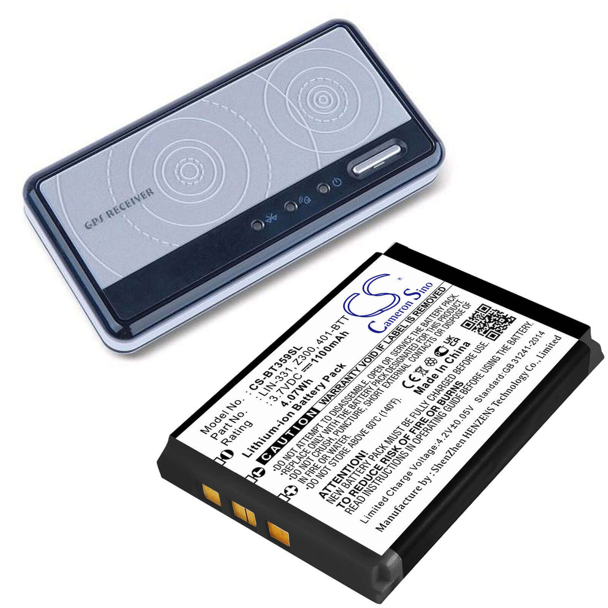 3,7V, Li-ion, 1100mAh, batterie GPS compatible avec Globalsat, Haicom, 401-btt, Bt-359, Bt-359w, 4,07Wh GPS, Navigator Cameron Sino Technology Limited