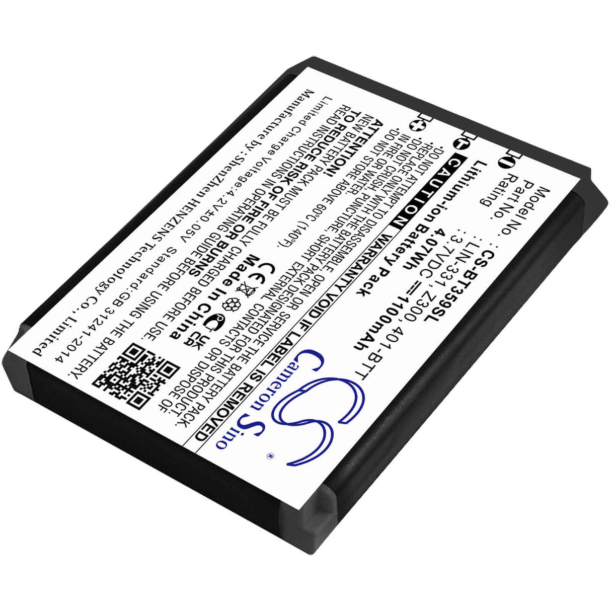 3,7V, Li-ion, 1100mAh, batterie GPS compatible avec Globalsat, Haicom, 401-btt, Bt-359, Bt-359w, 4,07Wh GPS, Navigator Cameron Sino Technology Limited