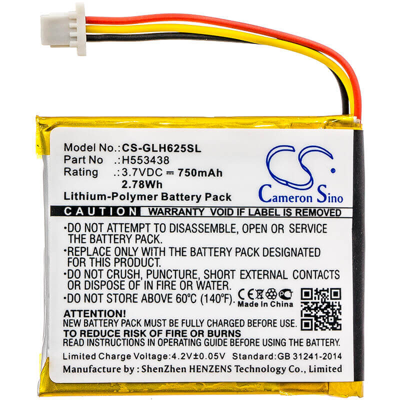 3.7V, Li-Polymer, 750mAh, Smartwatch battery fits Globalstar, H553438, Gh625xt, 2.78Wh Smartwatch Cameron Sino Technology Limited
