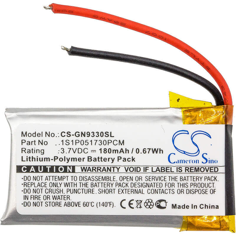 3.7V, Li-Polymer, 180mAh, Headset battery fits Gn, 1s1p051730pcm, Gn9330, Netcom 9330, 0.67Wh Wireless Headset Cameron Sino Technology Limited