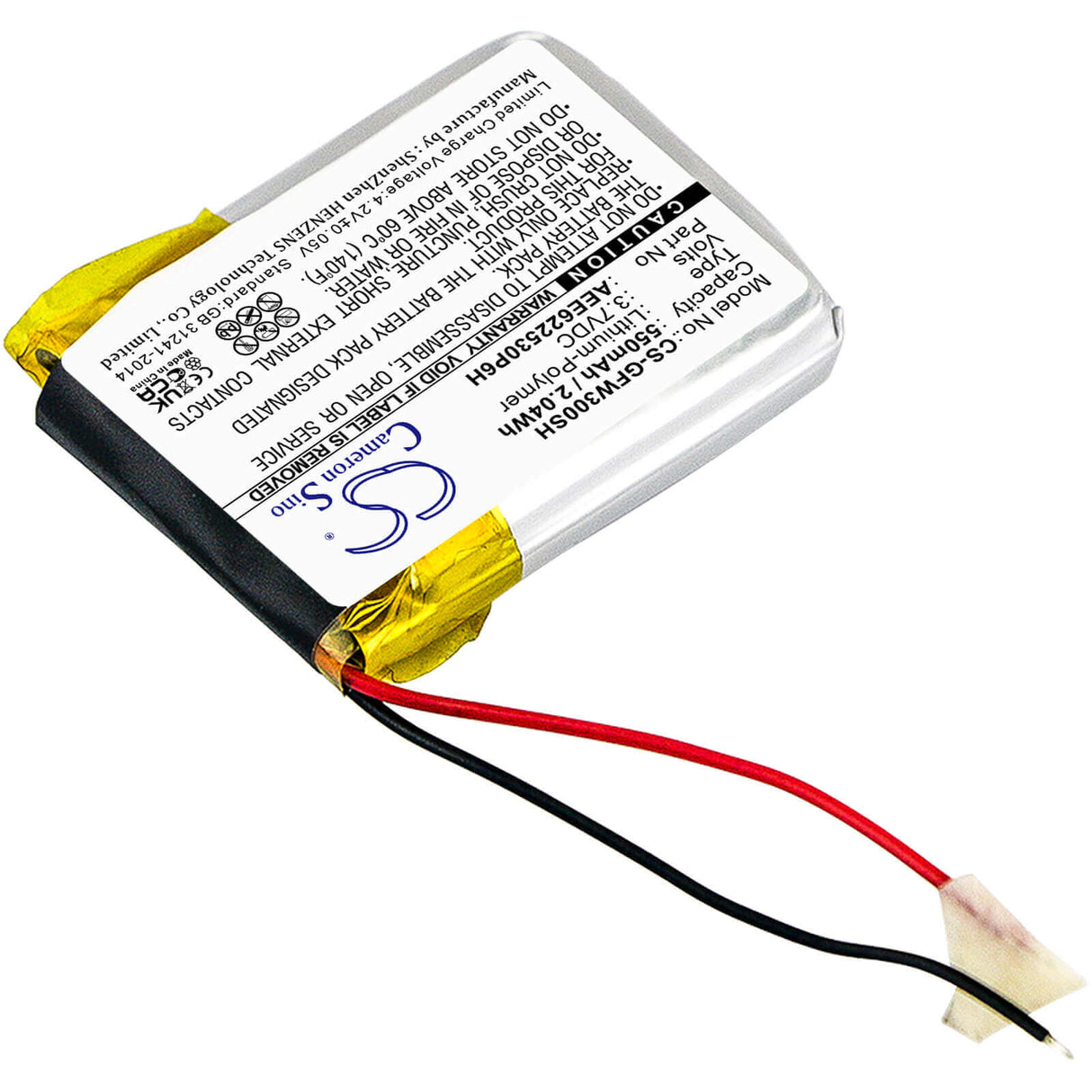 3.7V, Li-Polymer, 550mAh, Smartwatch battery fits Golf Buddy, Aee622530p6h, Wt3 Gps Watch, 2.04Wh Smartwatch Cameron Sino Technology Limited
