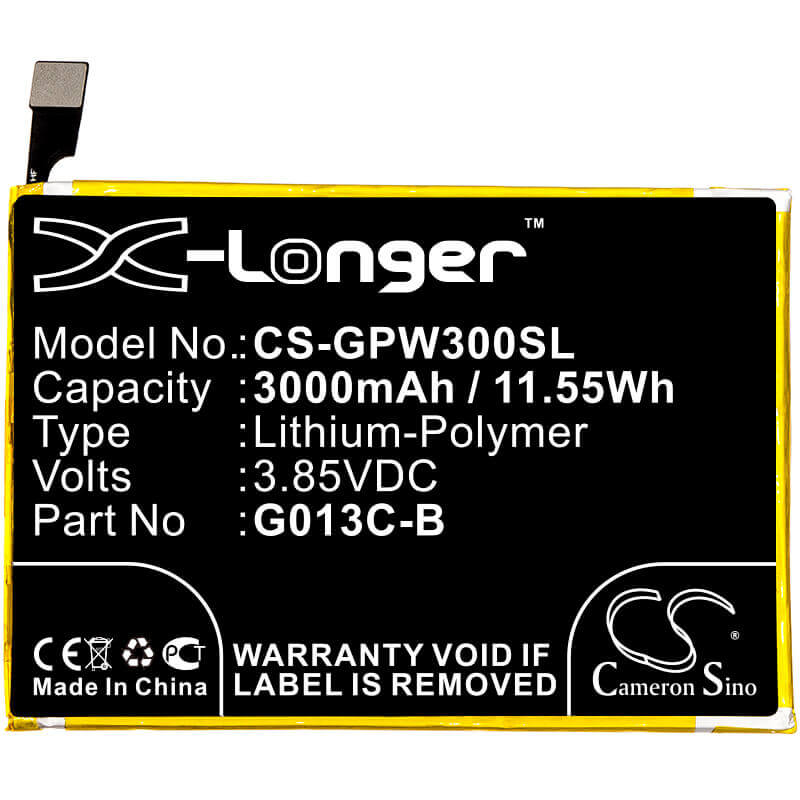 3.85V, Li-Polymer, 3000mAh, SmartPhone battery fits Google, 823-00086-01, G013c, Pixel 3 Xl, 11.55Wh Mobile, SmartPhone Cameron Sino Technology Limited (Smartphone)
