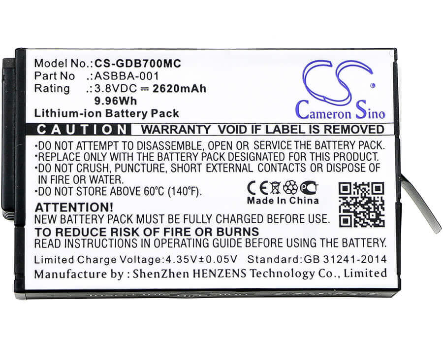 3.8V, Li-ion, 2620mAh, Camera battery fits Gopro, 601-12862-000, Fusion, Fusion Vr 360, 9.956Wh Camera Cameron Sino Technology Limited (Camera)