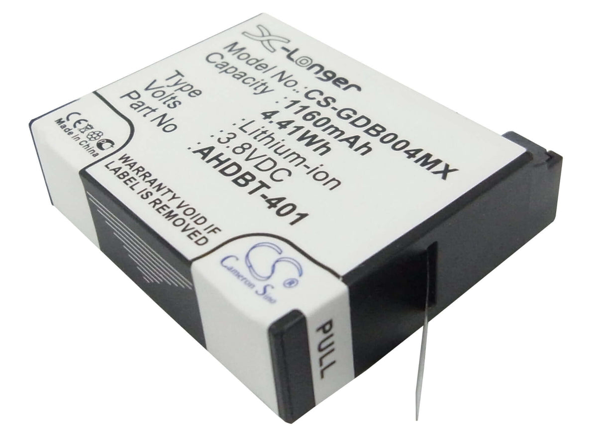 3.8V, Li-ion, 1160mAh, Camera battery fits Gopro, 335-06532-000, Hero 4, Hero 4 Black, 4.408Wh Camera Cameron Sino Technology Limited (Camera)