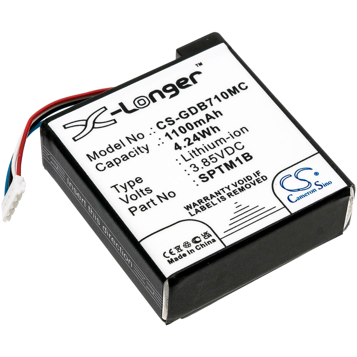 3.85V, Li-ion, 1100mAh, Camera battery fits Gopro, Sptm1b, Hero 7 Silver, Hero 7 White, 4.235Wh Camera Cameron Sino Technology Limited (Camera)
