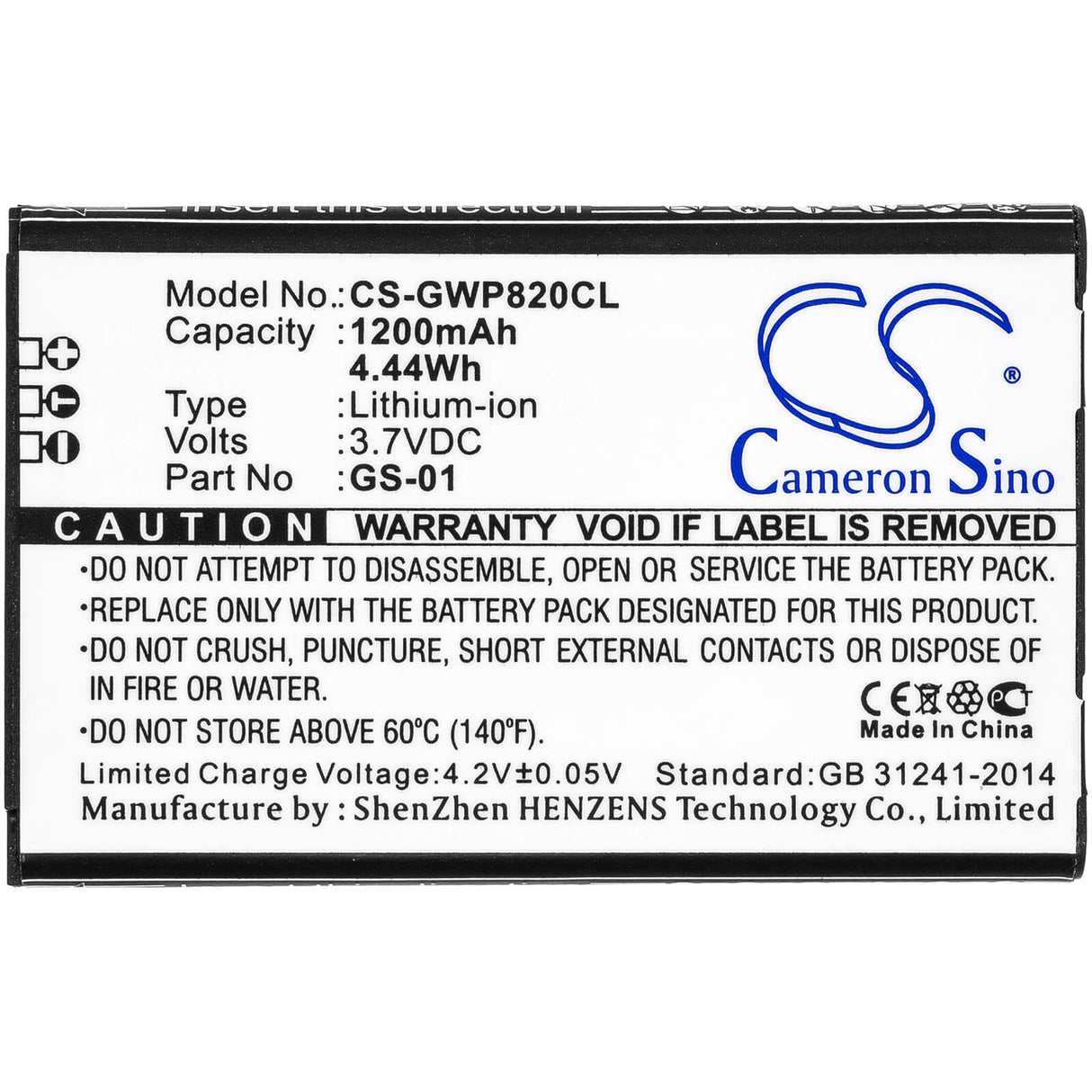 3.7V, Li-ion, 1200mAh, batterie de téléphone sans fil compatible avec Grandstream, Gs-01, Dp730, Gmd1208, 4.44Wh Téléphone sans fil Cameron Sino Technology Limited (Téléphone sans fil)