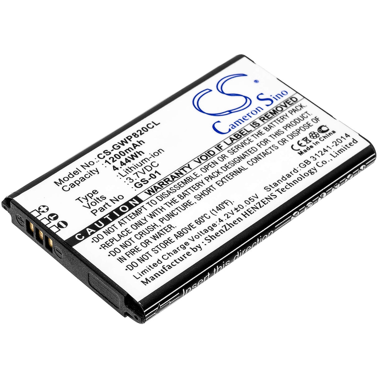 3.7V, Li-ion, 1200mAh, batterie de téléphone sans fil compatible avec Grandstream, Gs-01, Dp730, Gmd1208, 4.44Wh Téléphone sans fil Cameron Sino Technology Limited (Téléphone sans fil)