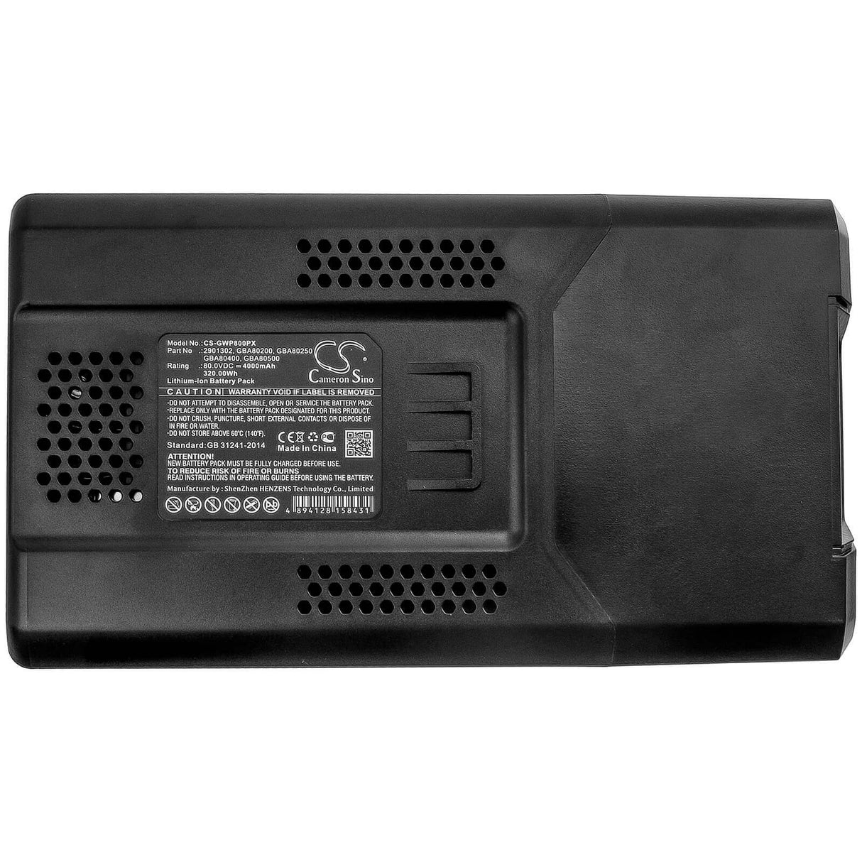 80.0V, Li-ion, 4000mAh, Lawn Mowers battery fits Cramer, Greenworks, Remarc, Stiga, 2901302, 82lm46s, 82lm51s, 320.00Wh Lawn Mowers Cameron Sino Technology Limited (Dangerous Goods)