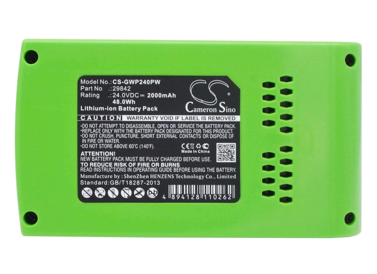24,0V, Li-ion, 2000mAh, batterie d'outils électriques compatible avec Powerworks, Stiga, Greenworks, Alpina, Chargeur 24v 2 emplacements 2 Amp, Bla 24 Li, C 24 Li, 48Wh Outils électriques Cameron Sino Technology Limited (Outils électriques)