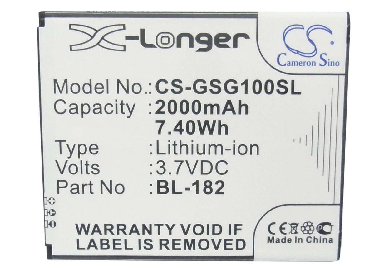 3.7V, Li-ion, 2000mAh, SmartPhone battery fits Gsmart, Bl-182, S1, Sierra S1, 7.4Wh Mobile, SmartPhone Cameron Sino Technology Limited (Smartphone)