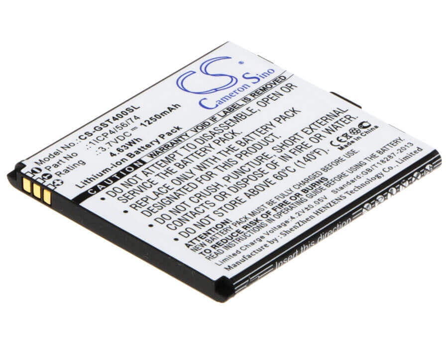 3.7V, Li-ion, 1250mAh, SmartPhone battery fits Gsmart, 1icp4/56/74, T4, T4 Lite, 4.63Wh Mobile, SmartPhone Cameron Sino Technology Limited (Smartphone)