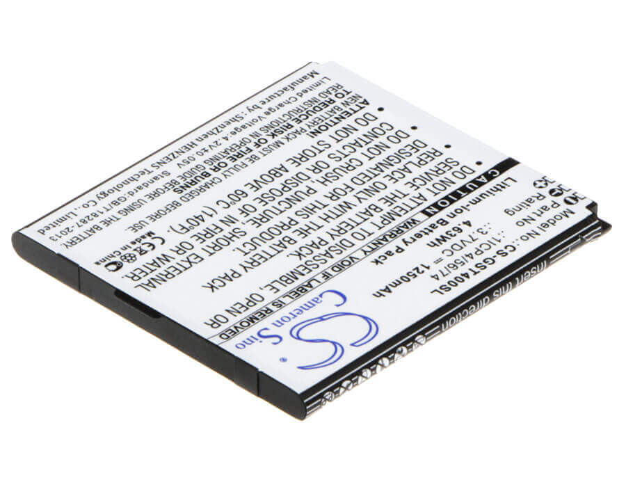 3.7V, Li-ion, 1250mAh, SmartPhone battery fits Gsmart, 1icp4/56/74, T4, T4 Lite, 4.63Wh Mobile, SmartPhone Cameron Sino Technology Limited (Smartphone)