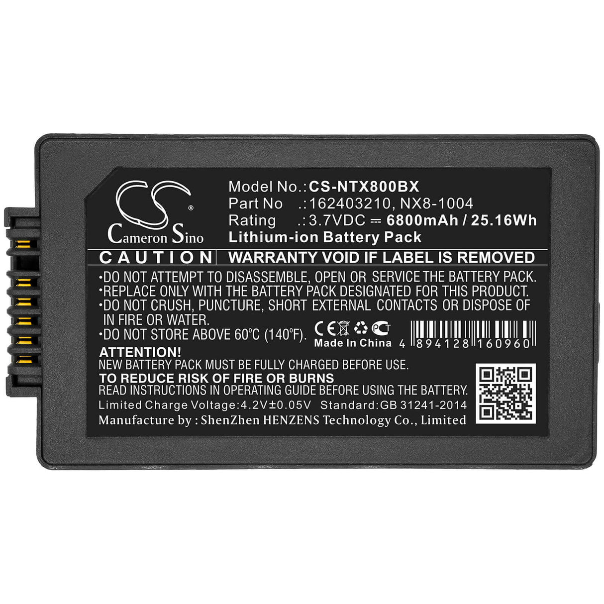 Barcode scanner battery For Handheld, Nautiz X8 3.7v, 6800mah - 25.16wh Barcode Scanner Cameron Sino Technology Limited