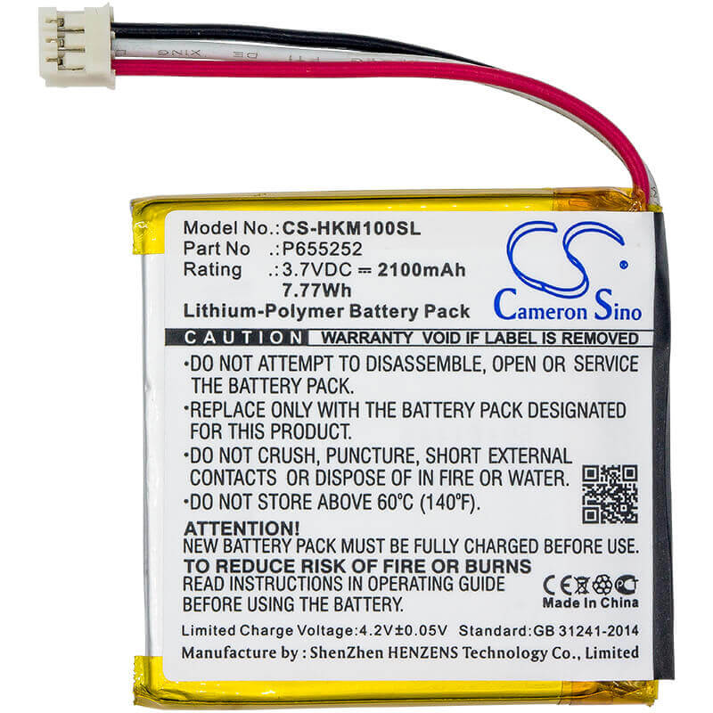 3.7V, Li-Polymer, 2100mAh, Speaker battery fits Harman/kardon, Esquire Mini, 7.77Wh Speaker Cameron Sino Technology Limited