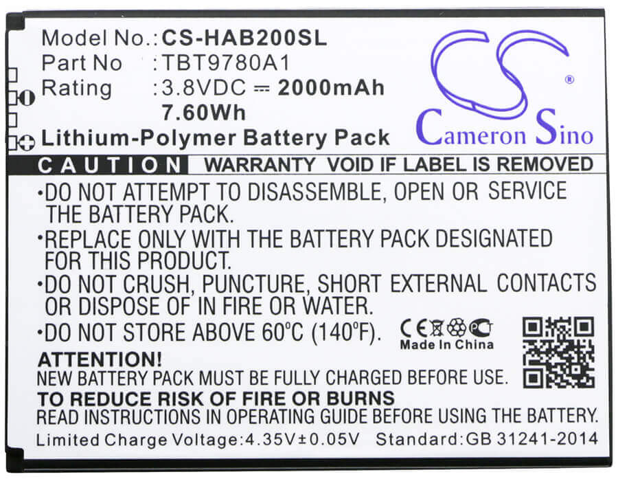 3.8V, Li-Polymer, 2000mAh, SmartPhone battery fits Highscreen, K-touch, Tbt9780a1, B2000a, Thor, 7.6Wh Mobile, SmartPhone Cameron Sino Technology Limited (Smartphone)