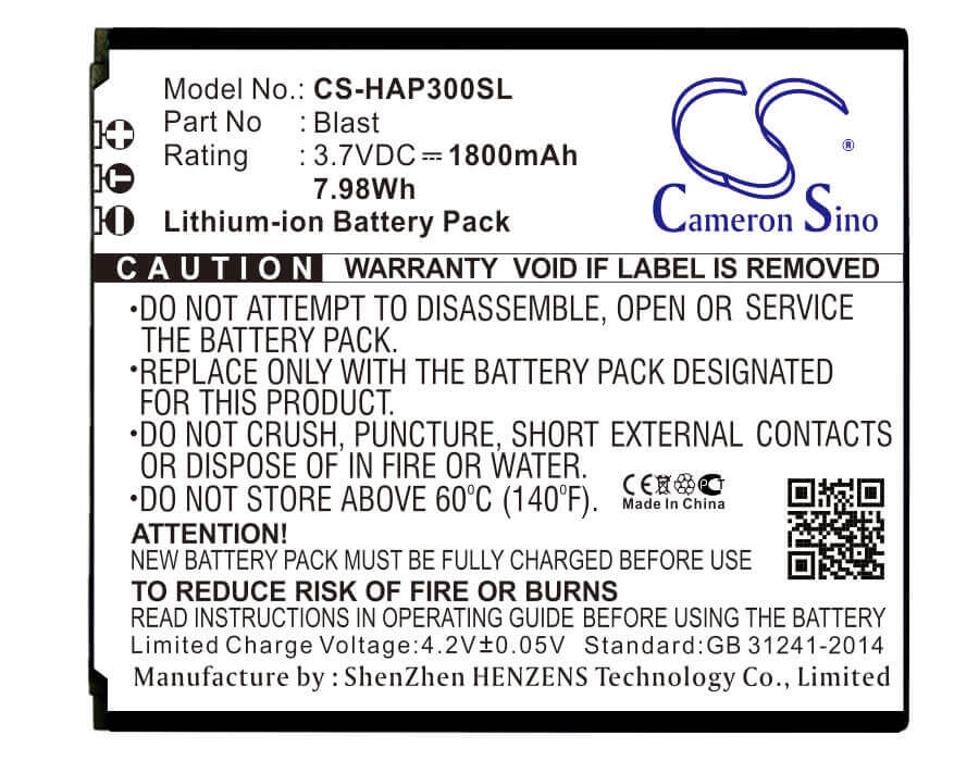 3.7V, Li-ion, 1800mAh, SmartPhone battery fits Highscreen, Blast, Blast, 6.66Wh Mobile, SmartPhone Cameron Sino Technology Limited (Smartphone)