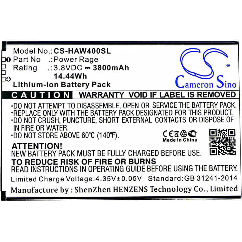 3,8V, Li-ion, 3800mAh, batterie de smartphone compatible avec Highscreen, Power Rage, Power Rage, 14,44Wh Mobile, SmartPhone Cameron Sino Technology Limited (Suspendu)