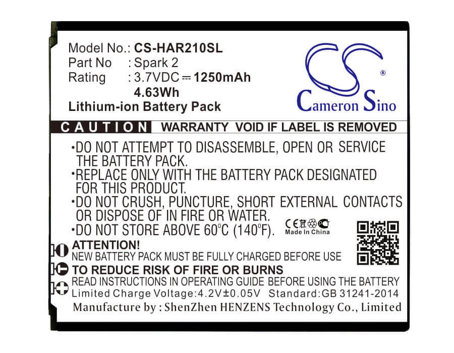 3.7V, Li-ion, 1250mAh, SmartPhone battery fits Highscreen, Spark 2, Spark 2, 4.63Wh Mobile, SmartPhone Cameron Sino Technology Limited (Smartphone)