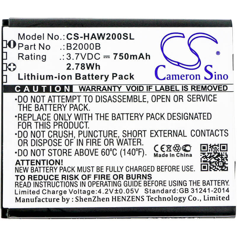 Batterie de smartphone 3.7V, Li-ion, 750mAh, compatible avec Highscreen, B2000b, Winwin, 2.78Wh Mobile, Smartphone Cameron Sino Technology Limited (Smartphone)