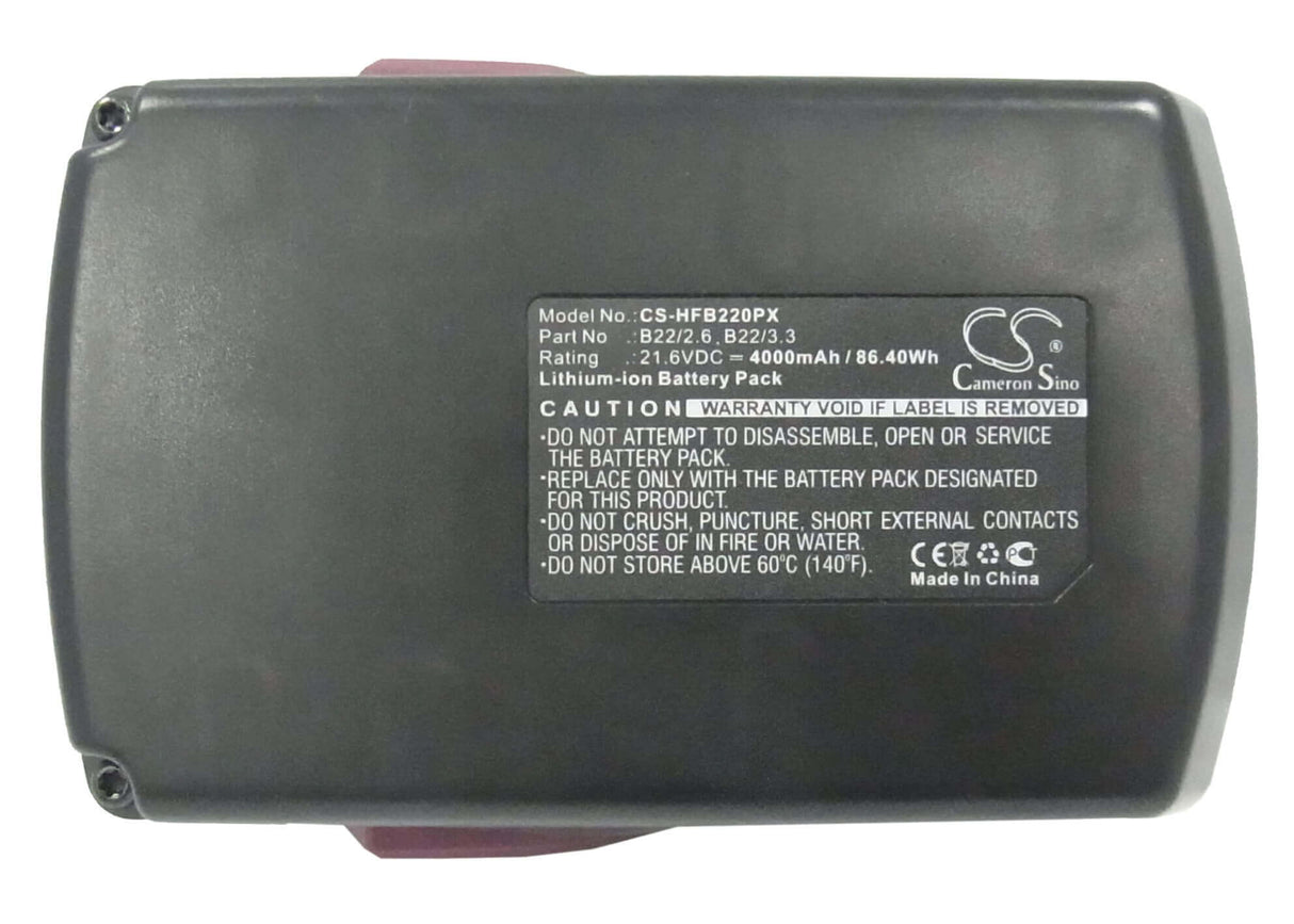 21,6V, Li-ion, 4000mAh, batterie d'outils électriques compatible avec Hilti, 2018498, Ag 125-a22, Ag 4s-a22 (125), 86,4Wh Outils électriques Cameron Sino Technology Limited (Outils électriques)