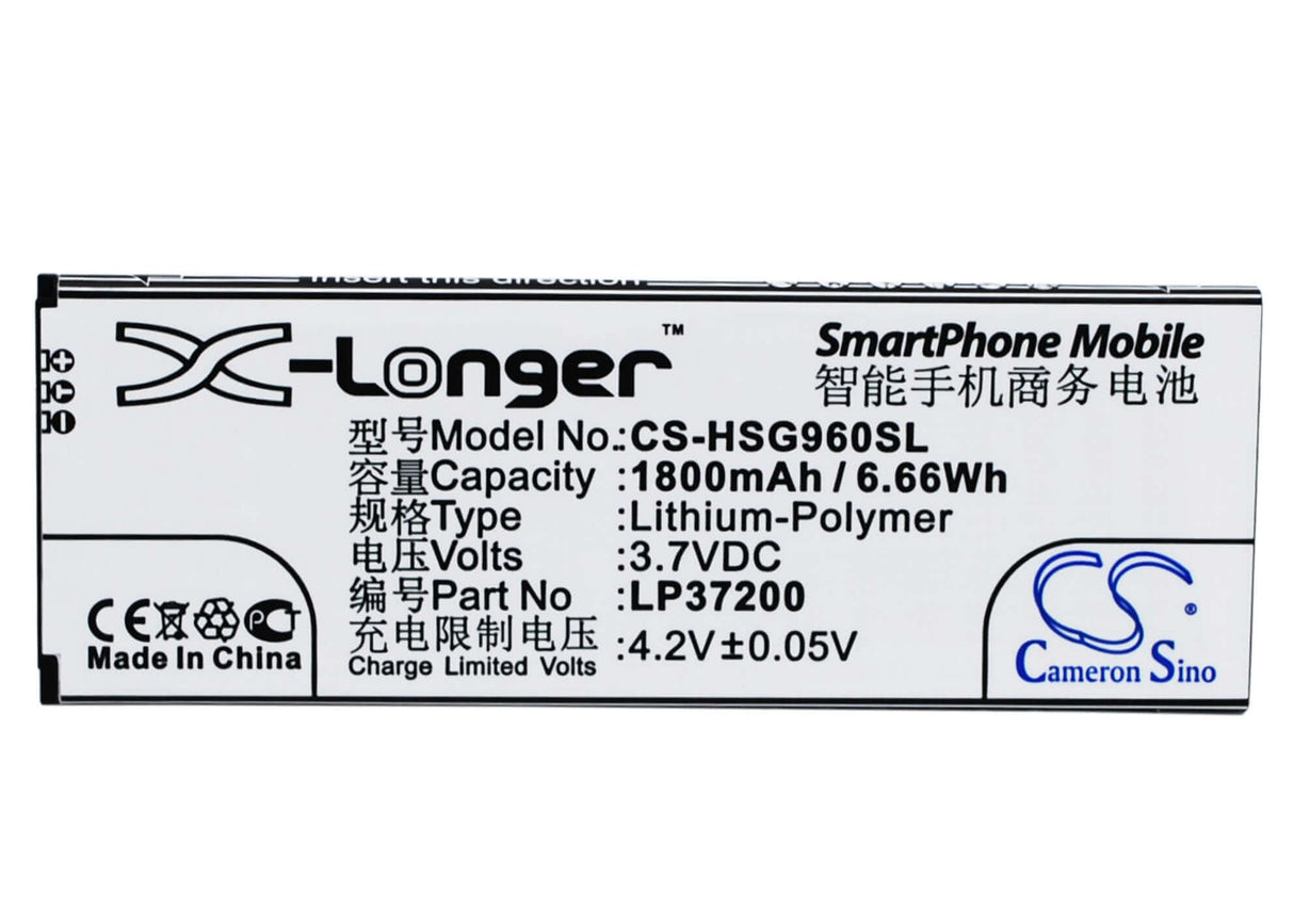 3.7V, Li-Polymer, 1800mAh, SmartPhone battery fits Hisense, Lp37200, Hs-g960, Hs-t960, 6.66Wh Mobile, SmartPhone Cameron Sino Technology Limited (Suspended)