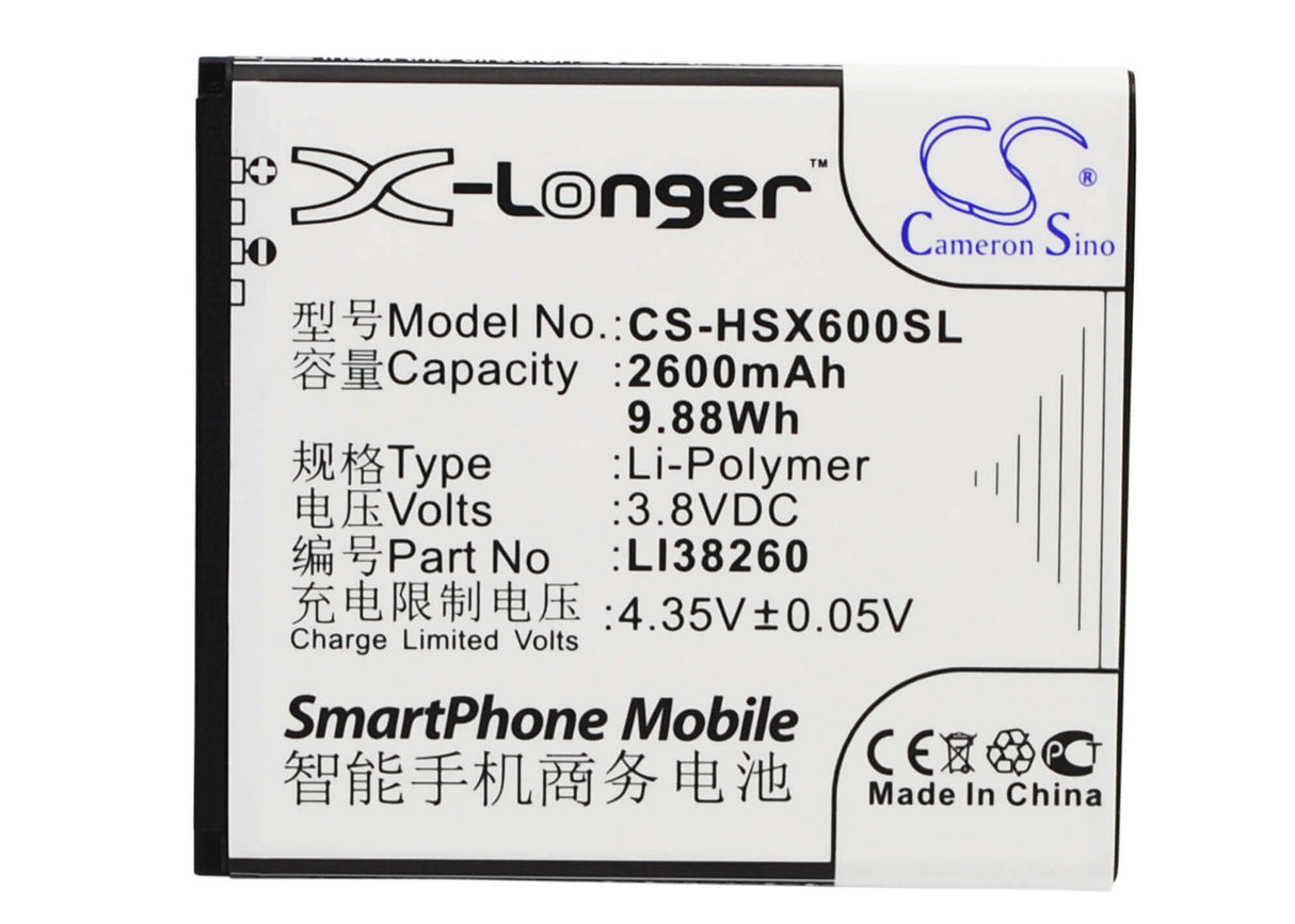 3.8V, Li-ion, 2600mAh, SmartPhone battery fits Hisense, Li38260, Hs-x6, Hs-x6c, 9.88Wh Mobile, SmartPhone Cameron Sino Technology Limited (Smartphone)