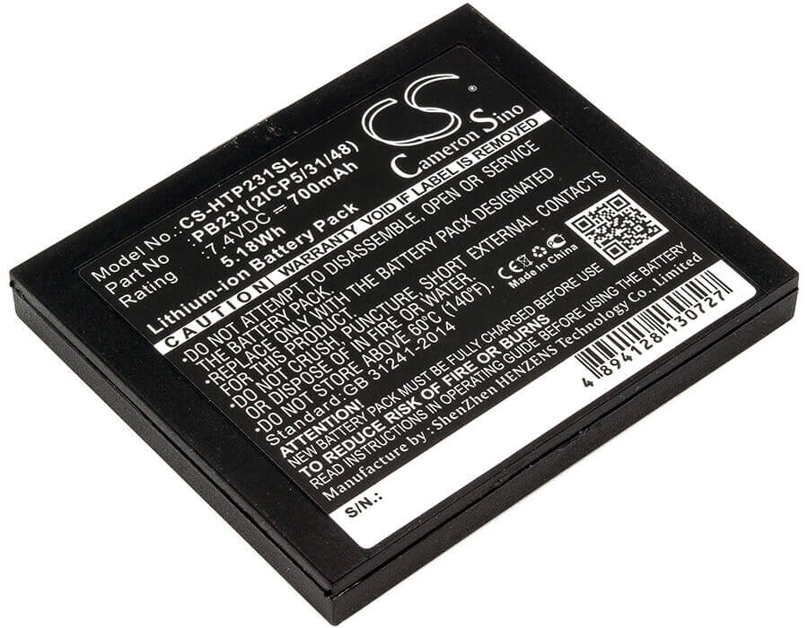 7.4V, Li-ion, 700mAh, Portable Printer battery fits Hiti, Pb231, Pringo P231, Pringo P231 Photo Printer, 5.18Wh Portable Printer Cameron Sino Technology Limited