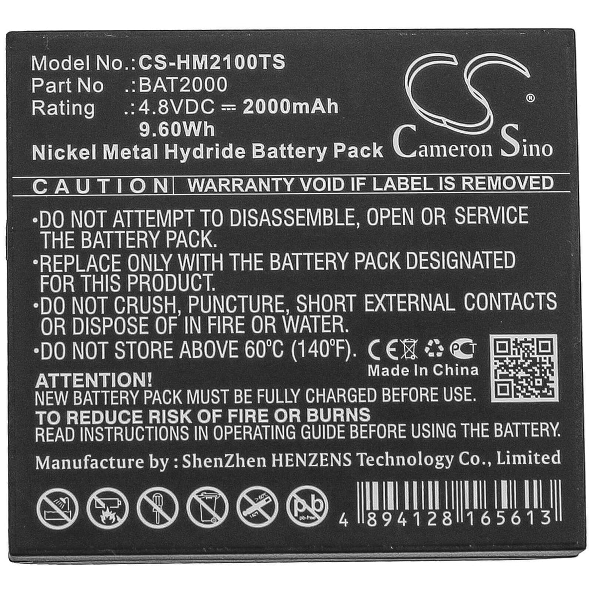 4.8V, Ni-MH, 2000mAh, Headset battery fits Hme, Bat2000, Com 2000, 9.6Wh Wireless Headset Cameron Sino Technology Limited