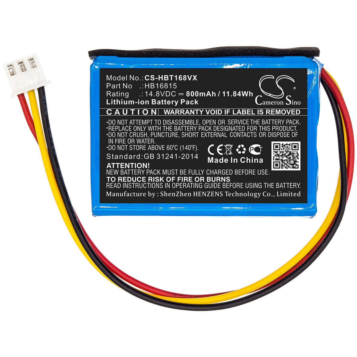 14.8V, Li-ion, 800mAh, Vacuum battery fits Hobot, 168, 188, 198, 11.84Wh Vacuum Cameron Sino Technology Limited