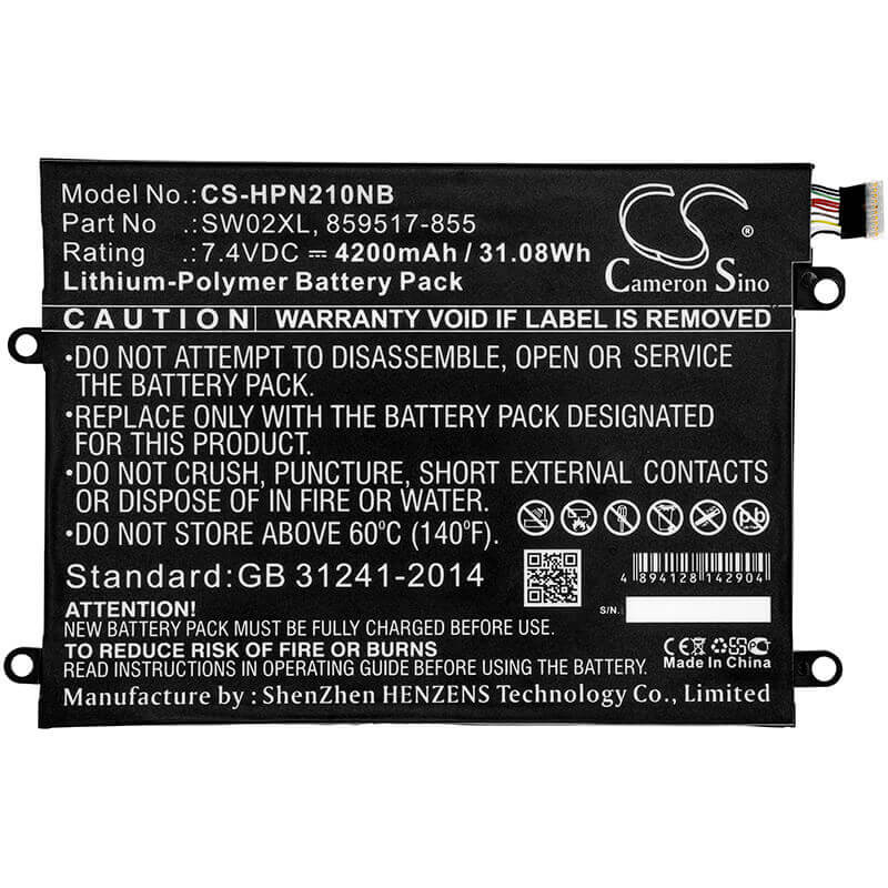 Battery For Hp, 10-p018wm, Notebook X2 7.4v, 4200mah - 31.08wh Notebook, Laptop Cameron Sino Technology Limited