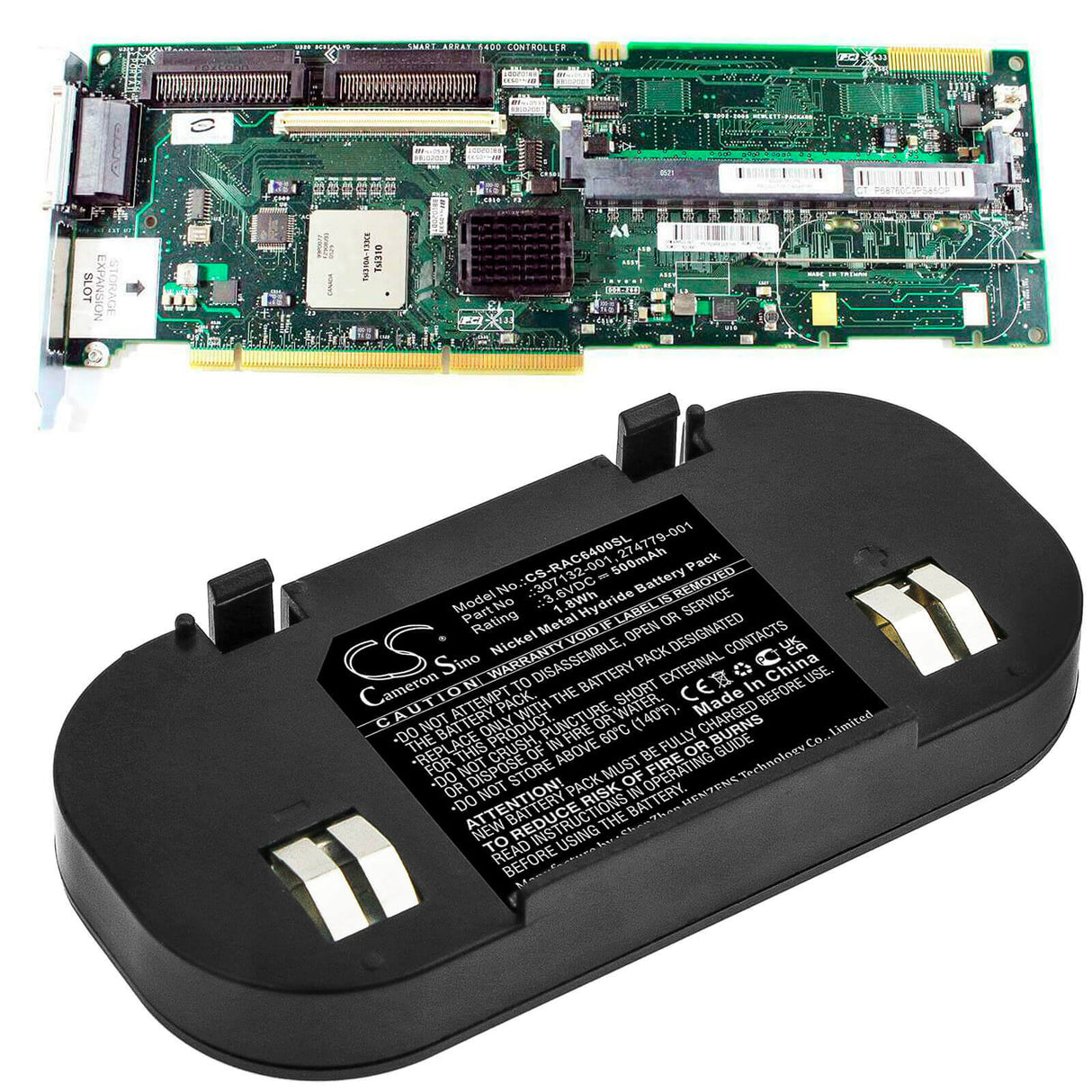3.6V, Ni-MH, 500mAh, RAID Controller battery fits Hp, 274779-001, 201201-001, 201201-371, 1.8Wh RAID Controller Cameron Sino Technology Limited