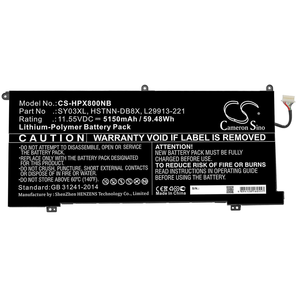 Battery For Hp, Chromebook X360 14 G1, Chromebook X360 14-da 11.55v, 5150mah - 59.48wh Notebook, Laptop Cameron Sino Technology Limited