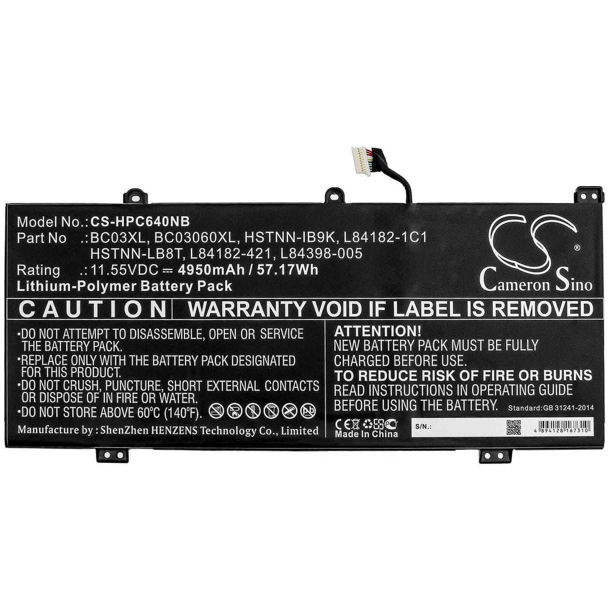 Battery For Hp, Chromebook X360 14c, Chromebook X360 14c-ca0053dx 11.55v, 4950mah - 57.17wh Notebook, Laptop Cameron Sino Technology Limited