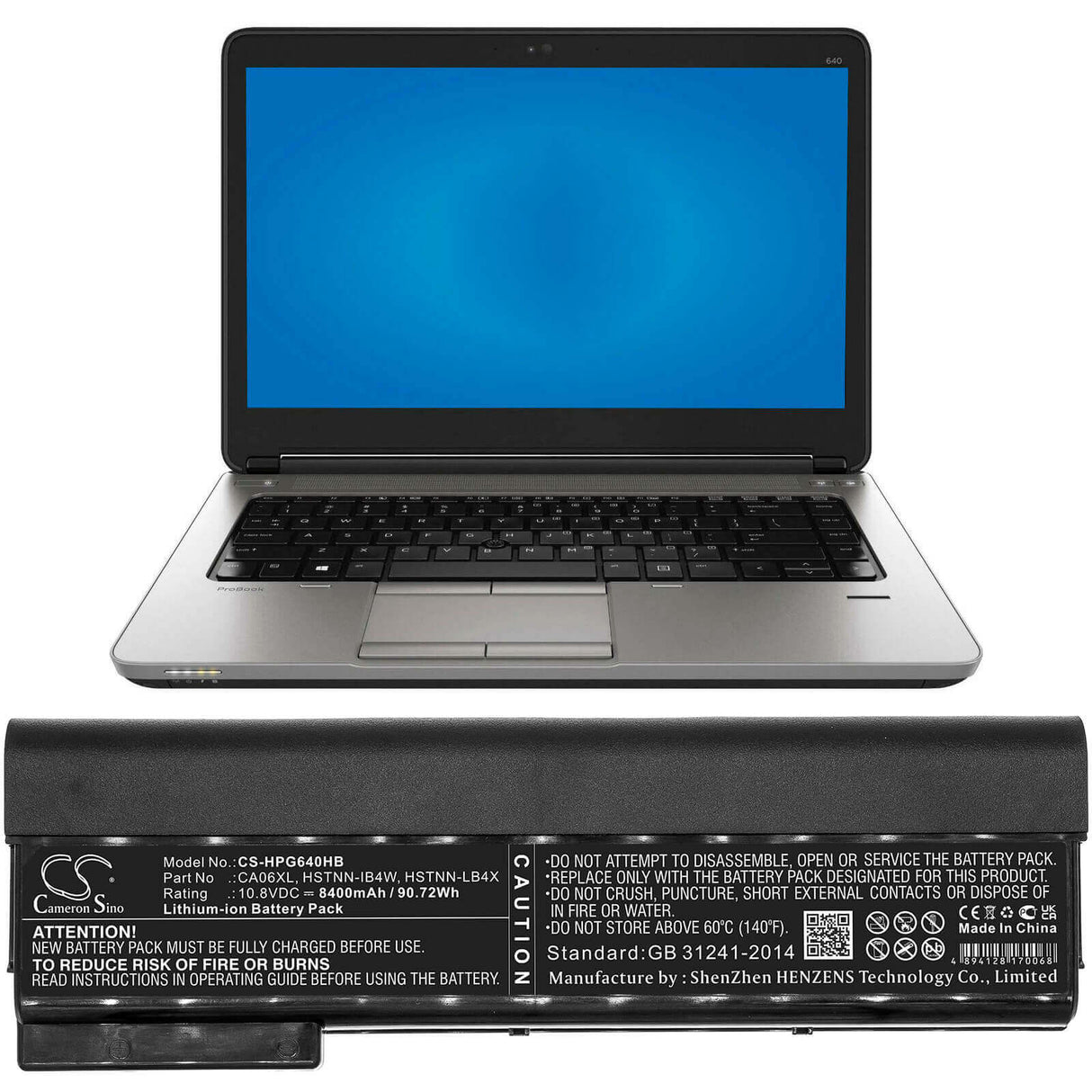 Notebook Battery For Hp, D9r52av, H5g74e, Probook 640 10.8v, 8400mah - 90.72wh Notebook, Laptop Cameron Sino Technology Limited
