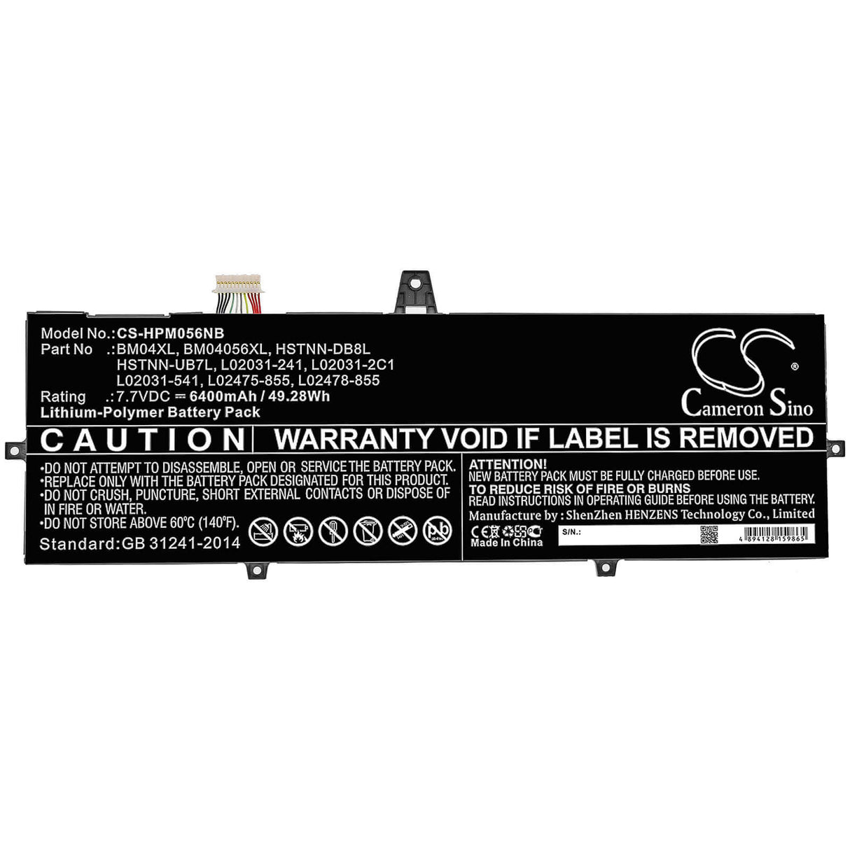 Battery For Hp, Elitebook 1030 X360 G3, Elitebook X360 1030 G3 7.7v, 6400mah - 49.28wh Notebook, Laptop Cameron Sino Technology Limited