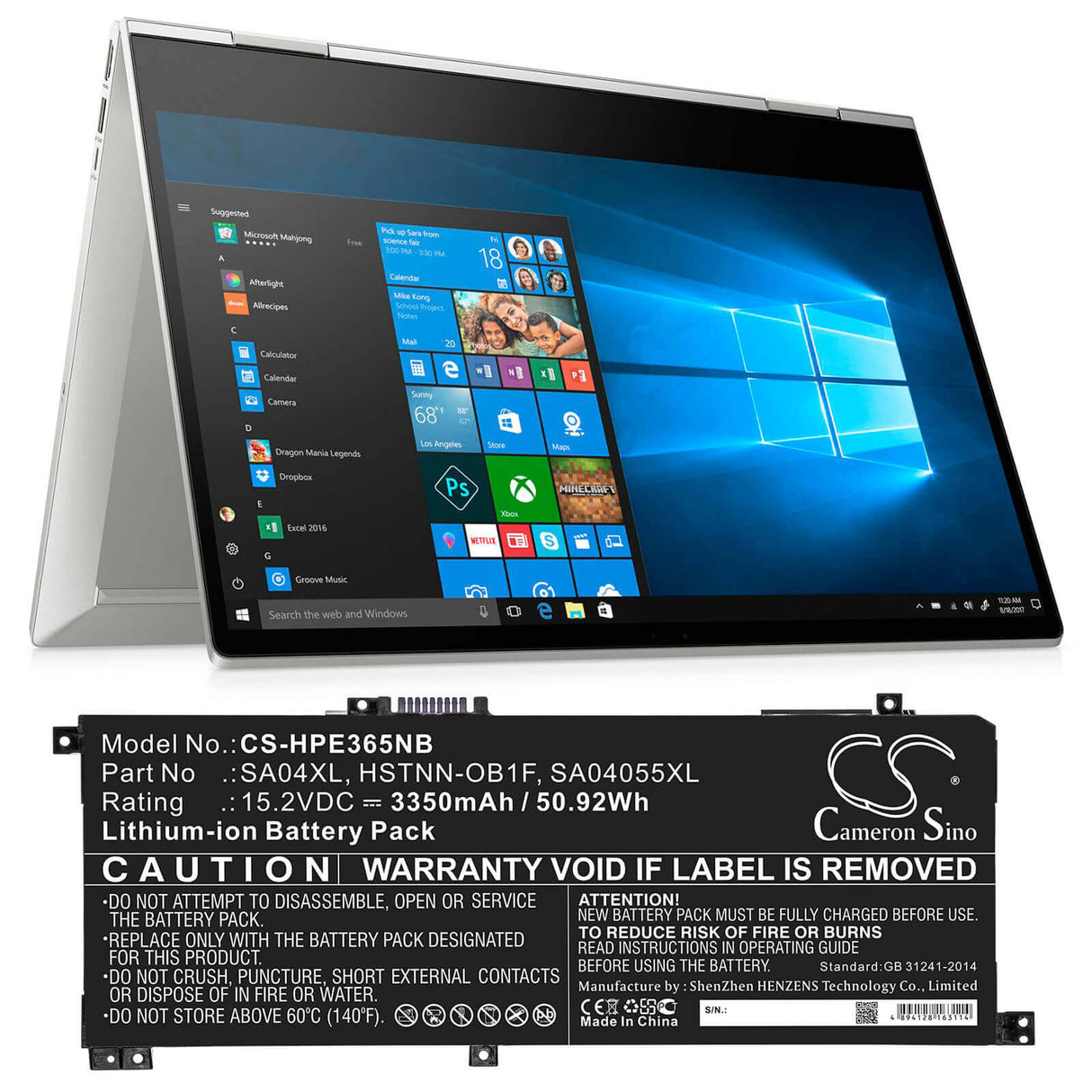 Batterie d'ordinateur portable pour HP Envy x360 15-fe0008ca, Envy 15.4v, 3350mah - 51.59wh ordinateur portable, Cameron Sino Technology Limited