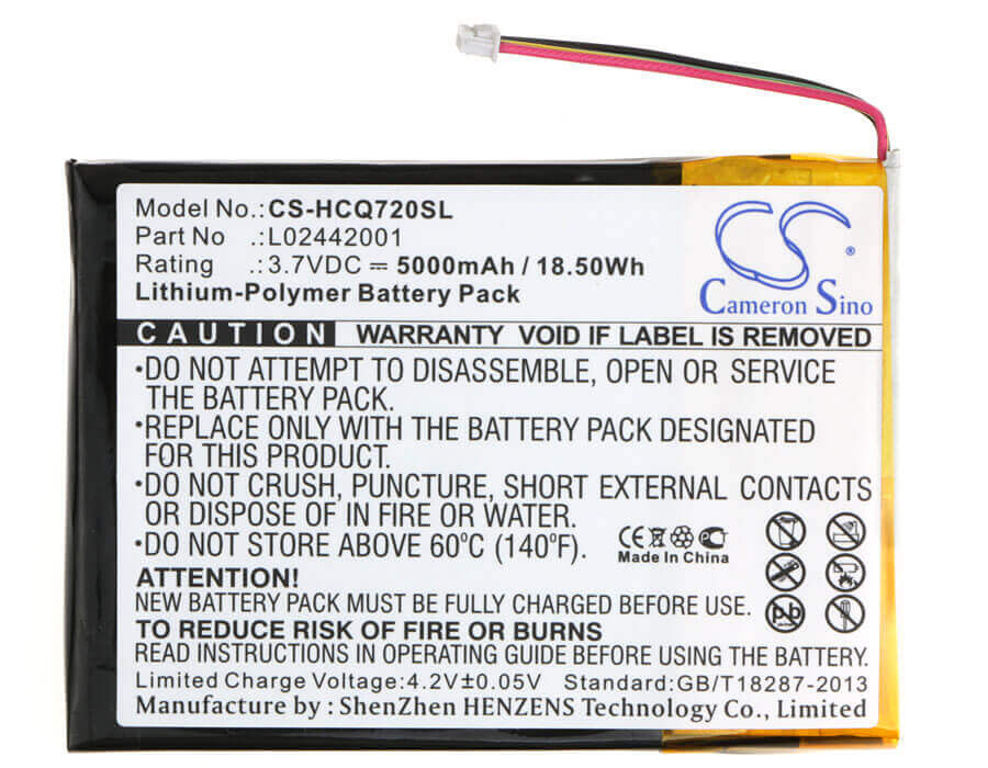 3.7V, Li-Polymer, 5000mAh, Tablet battery fits Hp, L02442001, Cq720a, Estation Zeen, 18.50Wh Tablet Cameron Sino Technology Limited