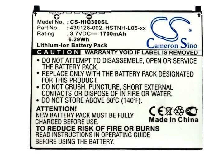 3,7V, Li-ion, 1700mAh, batterie PDA compatible avec Hp, 430128-002, Ipaq 300, Ipaq 310, 6,29Wh PDA, Pocket PC Cameron Sino Technology Limited