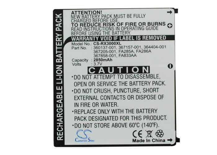 3.7V, Li-ion, 2850mAh, PDA battery fits Hp, 35h00041-01, Ipaq Rx3000, Ipaq Rx3100, 10.55Wh PDA, Pocket PC Cameron Sino Technology Limited (Suspended)