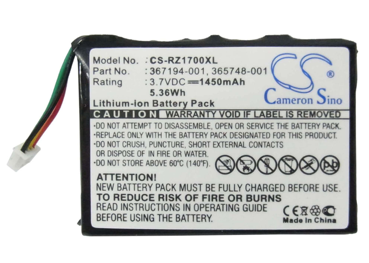 3.7V, Li-ion, 1450mAh, PDA battery fits Hp, 365748-001, Ipaq Rz1700, Ipaq Rz1710, 5.37Wh PDA, Pocket PC Cameron Sino Technology Limited