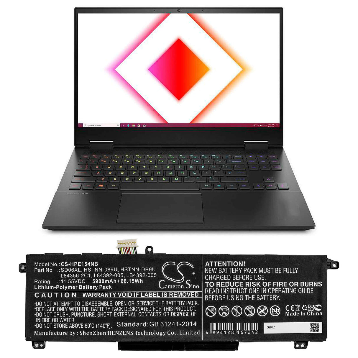 Battery For Hp, Omen 15 2020, Omen 15-ek0000, Omen 15-ek0001tx 11.55v, 5900mah - 68.15wh Notebook, Laptop Cameron Sino Technology Limited