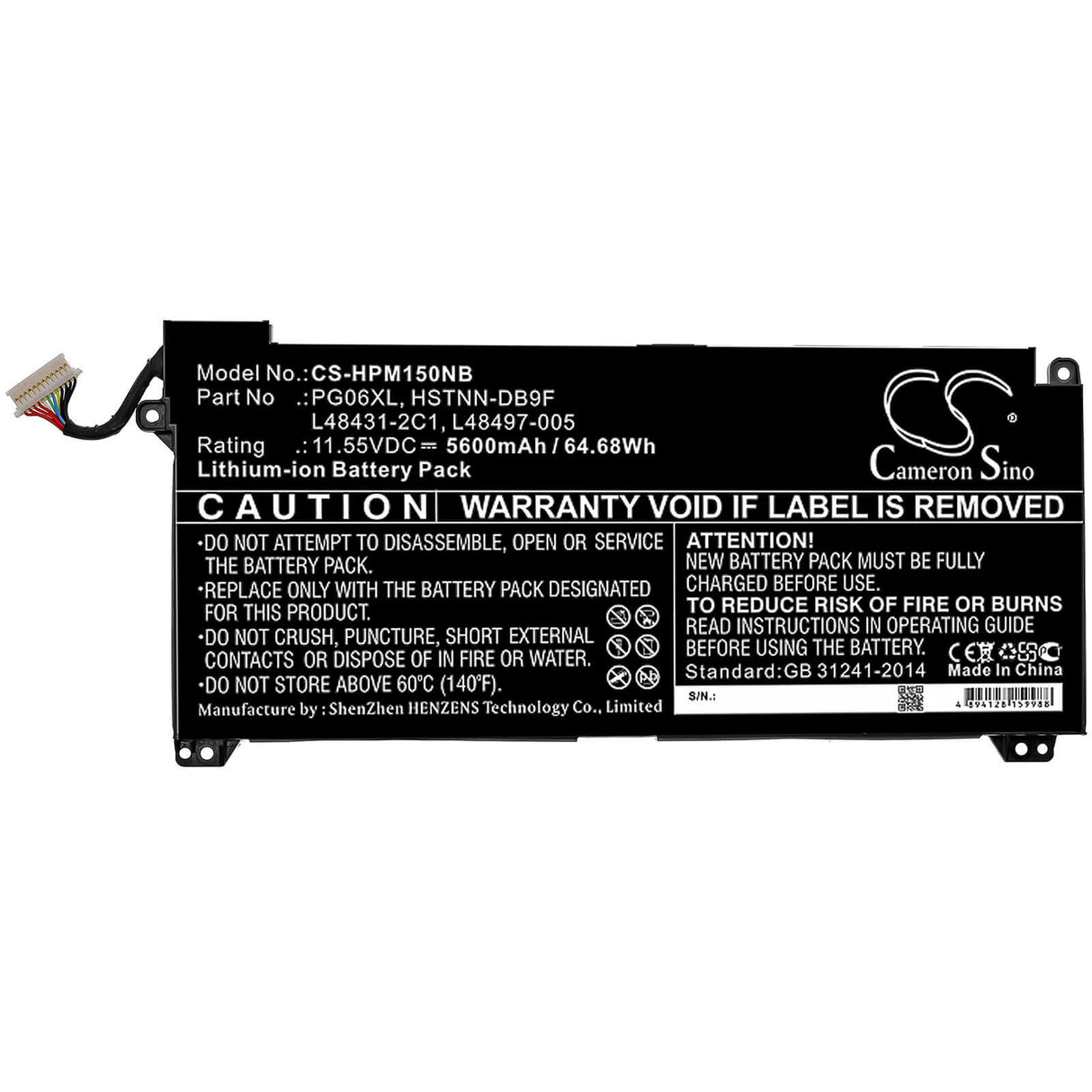 Battery For Hp, Omen 15-dh0000na, Omen 15-dh0000nx, Omen 15-dh0001ns 11.55v, 5600mah - 64.68wh Notebook, Laptop Cameron Sino Technology Limited