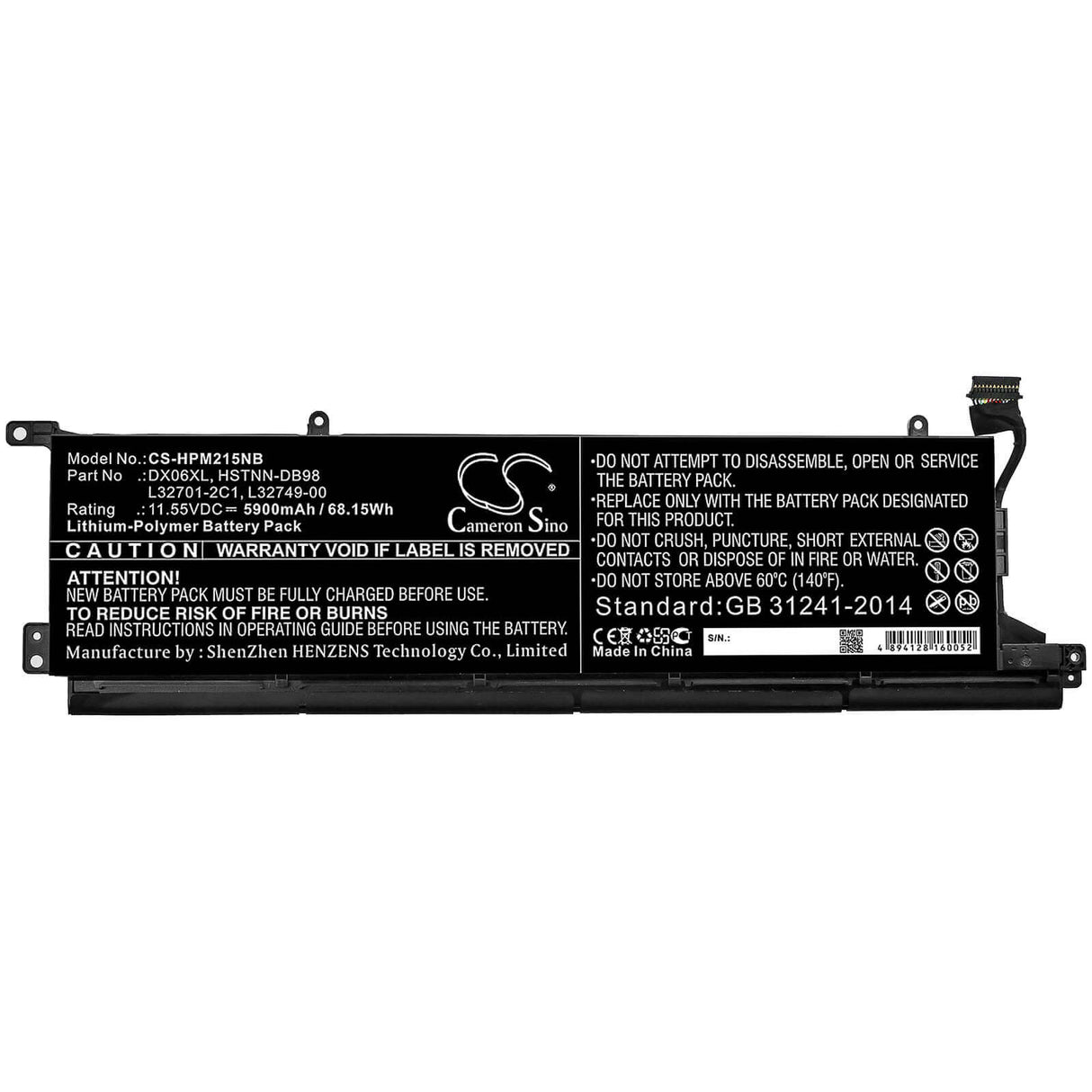 Battery For Hp, Omen X 2s 15-dg0003nc, Omen X 2s 15-dg0075cl, Omen X2s 15 11.55v, 5900mah - 68.15wh Notebook, Laptop Cameron Sino Technology Limited