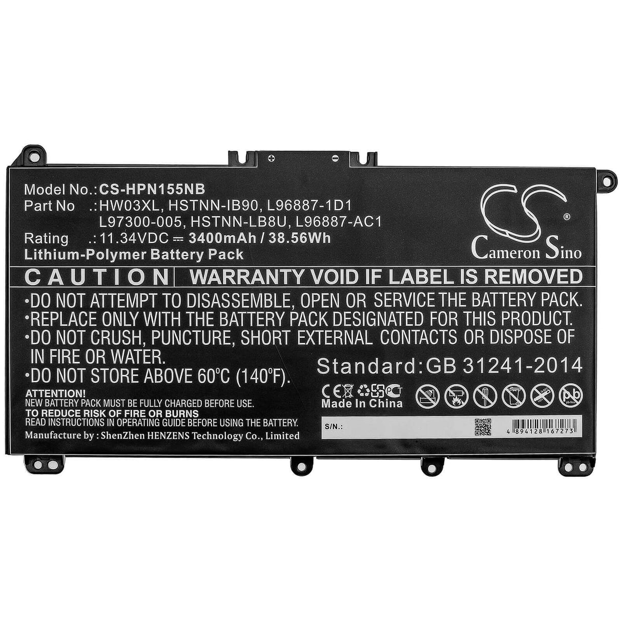 Batterie pour HP, Pavilion 15 15-eg0000, Pavilion 15 Eg0073cl 11.34v, 3400mah - 38.56wh Notebook, Laptop Cameron Sino Technology Limited