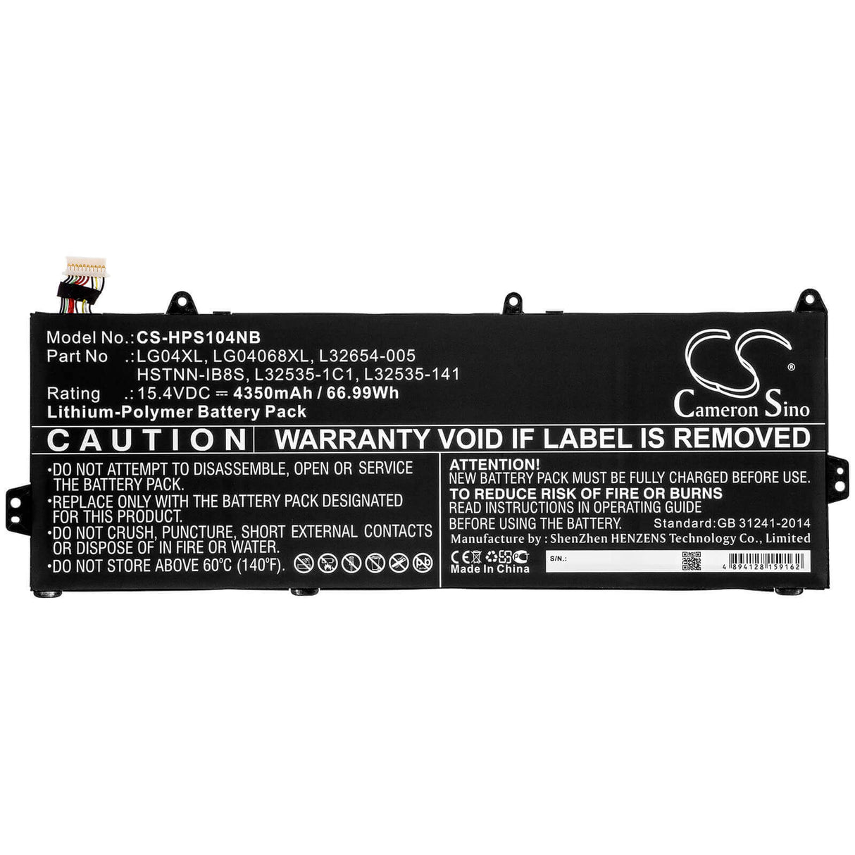 Batterie pour HP, Pavilion 15-cs1001la, Pavilion 15-cs1002la, Pavilion 15-cs1004na 15.4v, 4350mah - 66.99wh Notebook, Laptop Cameron Sino Technology Limited